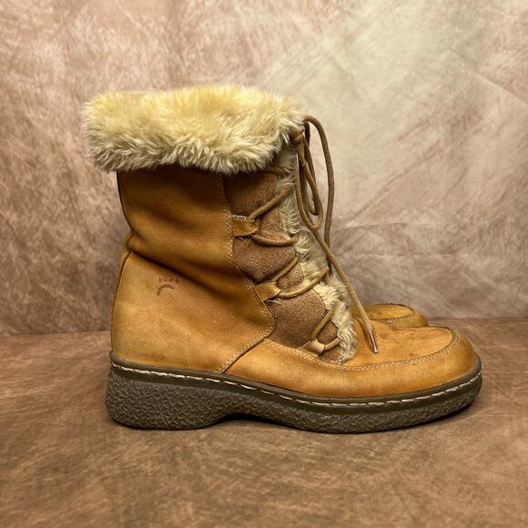 BareTraps Wanderer Suede Leather Faux Fur Lace Up Ankle Boots Brown Winter Ski - Picture 14 of 14